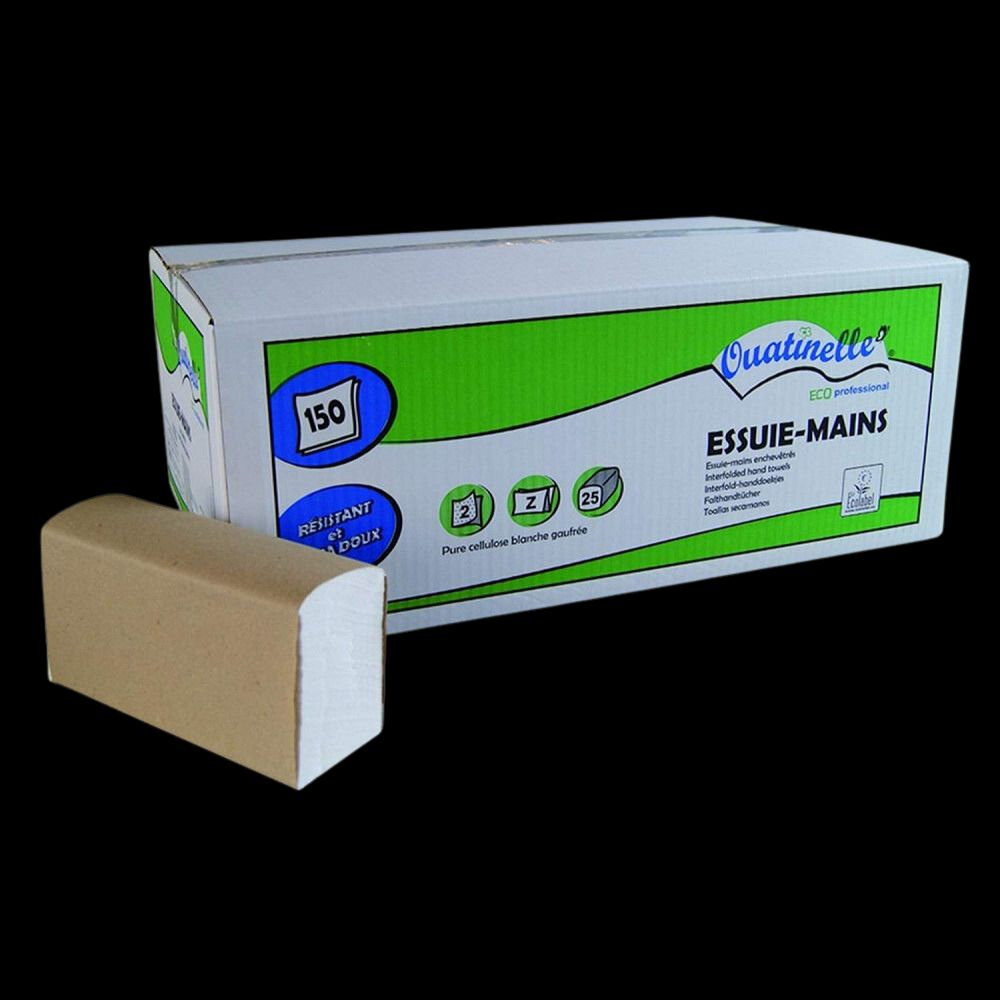 Bobine d'essuie-mains blanche pure ouate de cellulose très résistante avec  grande capacité d'absorption 450 feuilles - paquet de 6